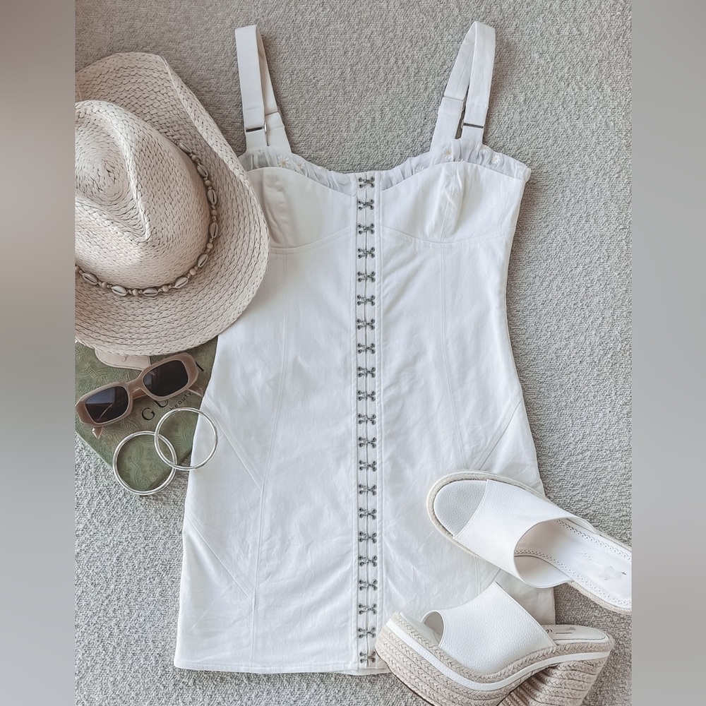 FOR LOVE & LEMONS Tilly White Denim Bustier Mini Dress